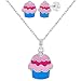 Produktbild Kinder-Schmuckset mit Halskette und Ohrringen, Sterling-Silber 925, Cupcake-Motiv, 40,6 cm, Rosa
