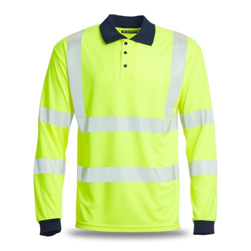 Blackrock Eco+ Hi-Vis Long Sleeve Polo Shirt, Yellow GRS Recyclable Polyester, SPF50+ Protection, Work Utility & Safety Clothing, High Visibility Workwear, Men Women, EN20471 Class 2, Size Large