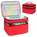 LEFOR·Z Medicine Storage Bag,Double Layers Pill Bottle Organizer Bag Empty with Lockable Zipper&Adjustable Divider,Medication Travel Carrying Bag for Pills,Vitamins,Medical Supplies,Red