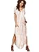 MakeMeChic Casual Maxi Short Sleeve Split Tie Dye Long Dress Coffee M
