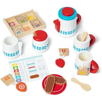 Melissa & Doug 20-Piece Steep and Serve Wooden Tea Set - Play Food and Kitchen Accessories
