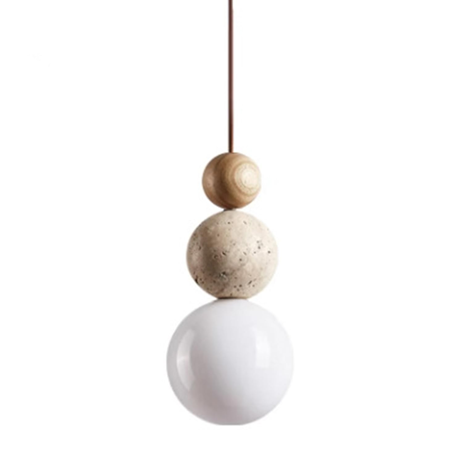 MTNROO Creative Bedroom Hanging Light Modern Spherical Shape Pendant Lamp Mid Century Travertine Ceiling Light Chandelier Wood Art Decoration Lighting Fixture for Kitchen Island Restaurants