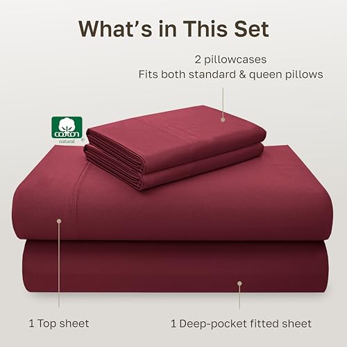 Image of California Design Den Queen Sheet Set - Luxury 600 Thread Count 100% Cotton Bed Sheets Queen Size, Sateen Weave, Queen Bed Sheets Set - Brick Red