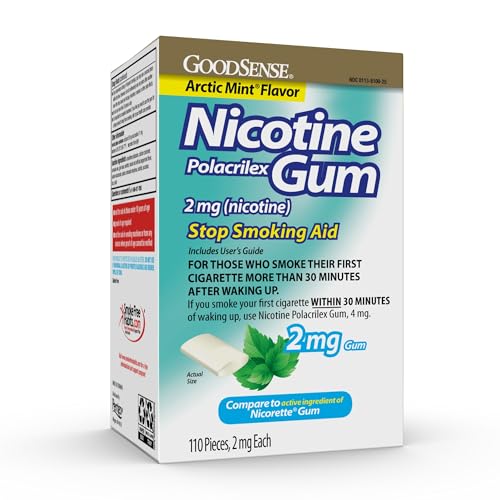 GoodSense Nicotine Polacrilex Gum, 2 mg, Mint Flavor - Stop Smoking Aid, Reduces Nicotine Cravings & Withdrawal Symptoms