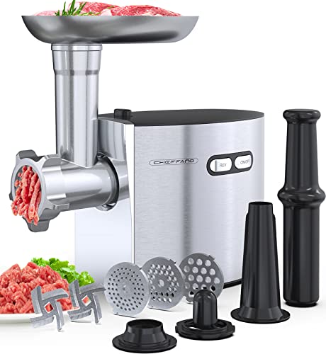 Image of CHEFFANO Electric Meat Grinder, [2800W Max] ETL Approved Heavy Duty Sausage Stuffer with 2 Blades, 3 Plates, Sausage Tubes & Kubbe Kit for Home Kitchen Use