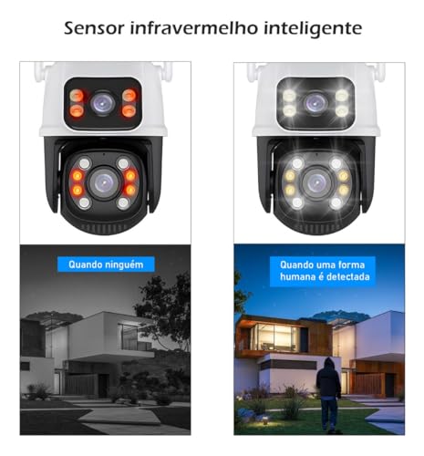 Câmera IP Sem Fio de Segurança Externa HD 3MP, Câmera de Visão Noturna Infravermelha WiFi, Dupla Len