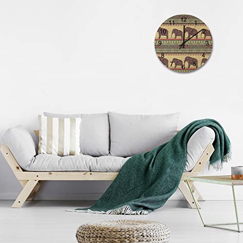 Hippie Ethnic African Elephant Grunge Tribal Aztec Art Wooden Wall Clock Silent Battery Operated Clocks For Home Kitchen Office Decorative 60*60Cm #TOP2