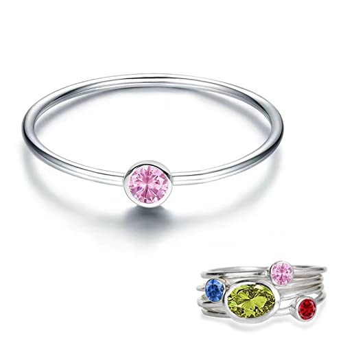 925 Sterling Silver Mother Birthstone Stackable Rings Set Mother Ring with Birthstone Mother Daughter Family Ring Mothers Day Jewelry Gifts for Wife (Birthstone Oct. 7)