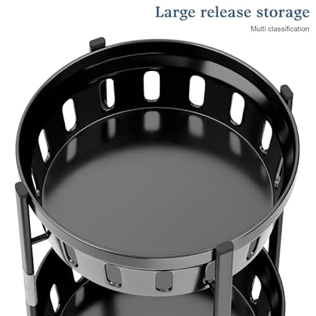 3-Tier Rolling Utility Cart,Foldable Kitchen Storage Rack with Wheels,Large Capacity Vegetable Basket,Sturdy Construction No Installation Dorm Office Sundries Storage Shelf Black-cfSNfcjQ
