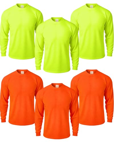 JaGely 6 Pcs Adult High Visibility Long Sleeve T-shirt Men Safety Hi Vis Construction Work Shirt Pullover Crewneck Sweatshirt(Medium)