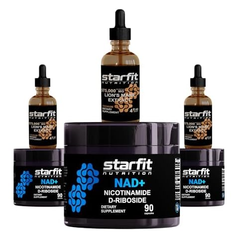 STARFIT - Nicotinamide D-Riboside, 270 Capsules & Lion's Mane 575,000 Mg Extract, 12 Fl Oz Cover