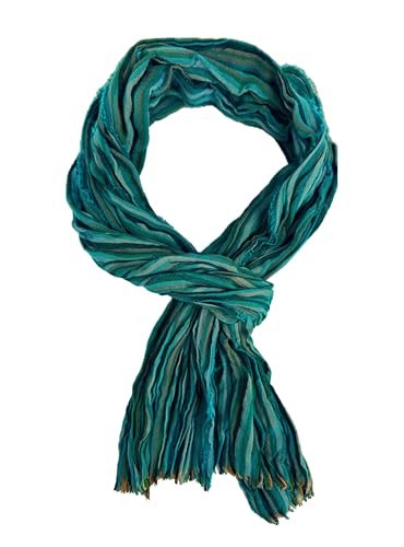 Écharpe en coton aspect froissé haut de gamme motif rayures bleu