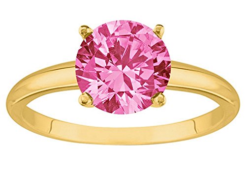 1/2-5 Carat 18K Yellow Gold Round Pink Sapphire 4 Prong Diamond Engagement Ring (AAA Quality)