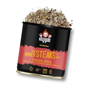 ROCK'N'RUBS - The Winner Steaks It All - Classic Style | Finisher mit Crunchy Salzflocken, Telicherry Pfeffer & Chili | Gewürzdose, 140 g