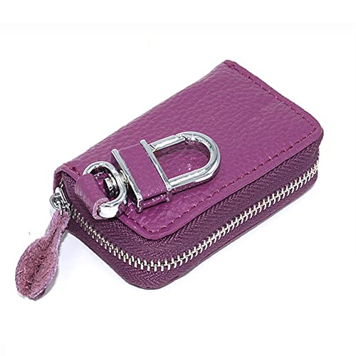 Funda para Llave de Coche, Funda de Llavero de Cuero con Cremallera Multifuncional para Llaves, Accesorios Interiores con Gancho de Metal, Purple,