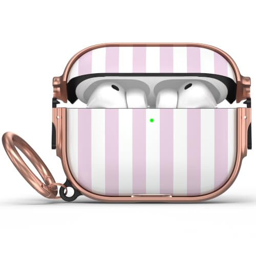 Image of for AirPods Pro 3rd Case with Safety Lock, Magsafe Compatible, Pink Stripes | Double Secure Lock,Drop Protection,Two-Piece Design,with Gold Keychain, Anti Lost, Dustproof, Cute AirPod Pro 3 Case