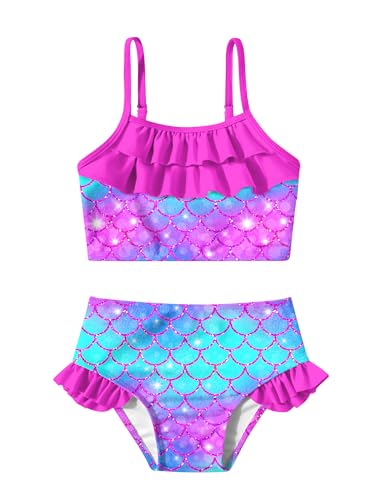 Image of Little Girls Two Piece Mermaid Bikini Set Ruffle Adjustable Summer Beach Bathing Swimsuit 3-7 Years for Kids