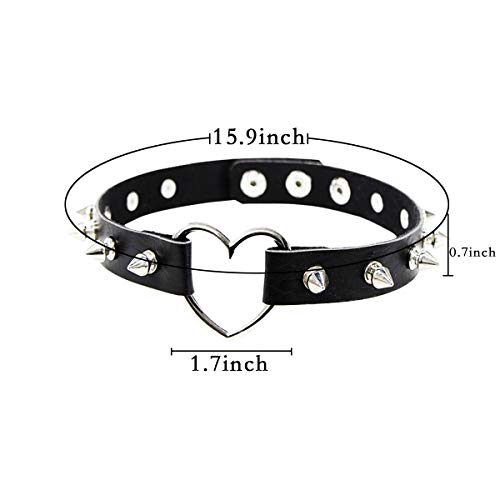 Hrlorkc Pu Leather Choker Goth Punk Choker O-Ring Spike Rivets And Love Heart Choker Collar Necklace Adjustable (K5) #TOP2