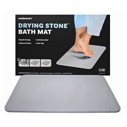 Madesmart Stone Bath Mat Diatomaceous Earth Shower Mat Non-Slip Super Absorbent Diatomite Stone Bath Mats for Bathroom Floor Quick Drying Natural Easy to Clean (24