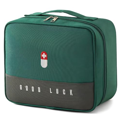 JAMHEXOU Medikamententasche Reiseapotheke Tasche Große Kapazität Medizinische Notfalltasche wasserdichte Medizin Aufbewahrungstasche Tragbar Medikamententasche Für Haus Büro Reisen (Grün)