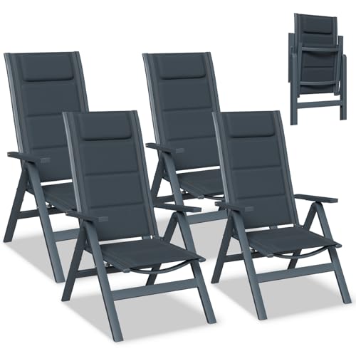 Devoko Gartenstühle Klappbar Aluminium Metall, Gartenstuhl Hochlehner, 7-Fach verstellbar, Polster Balkonstühle 4er Set, Mit Schaumstoff Sitzkissen und Rückenlehne, Maximale Belastbarkeit 160 kg.