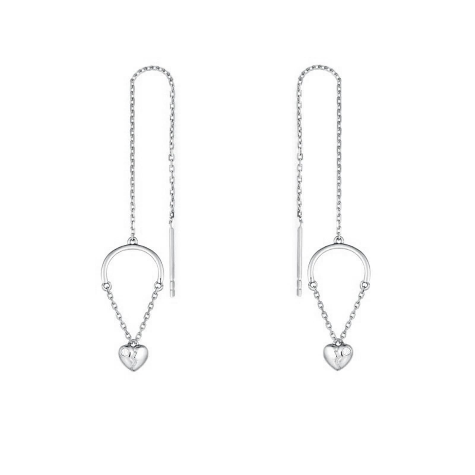 Epinki Pendientes Oro 9K/18K para Mujer, Moissanita/Diamante Corazón Roto Pendientes de Cadenas Largas Joyería