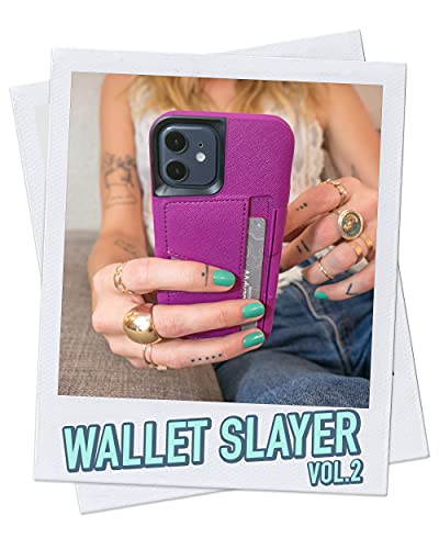 Image of Smartish iPhone 12 mini Wallet Case - Wallet Slayer Vol. 2 [Slim Protective Kickstand] Credit Card Holder (Silk) - Purple Reign