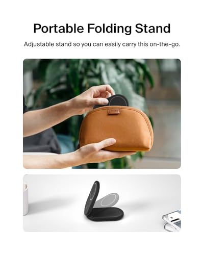 Image of Belkin MagSafe Qi2 Wireless Charger | 2-in-1 Magnetic Foldable 15W | Fast Charger for iPhone 16, 15, 14, 13, 12 | Charging Station with Non-Slip Base | PSU Included | Black