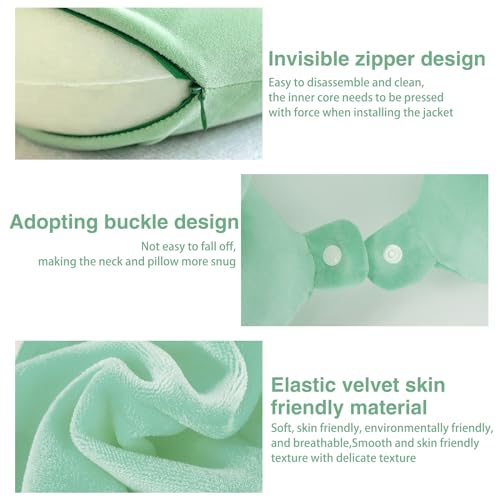 Fadcaer Almohada de Viaje Almohada de Viaje para Niños con Antifaz Almohada Cervical en Forma de U de Espuma con Memoria 100% Pura para Viajar para Adultos y Niños (Verde) - imagen 3