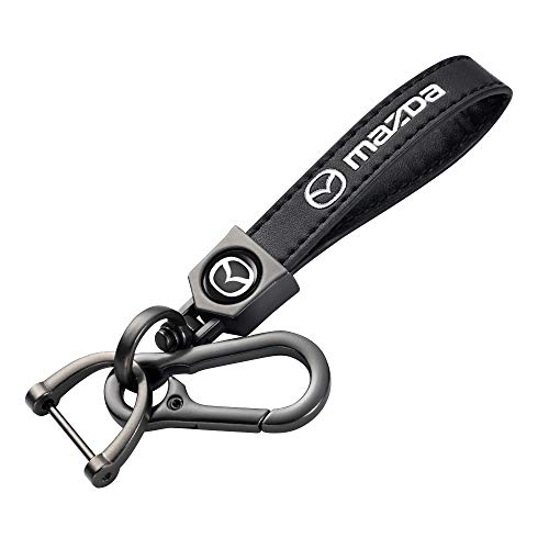 Tinemin Car Keychain Accessories with Alloy Metal and Genuine Leather Suit for Mazda Cx7 Cx5 Cx9 Cx-5 Cx3 Mx-5 Protege Valet Rotary Rx8 Series Present for Women and Men (Black)