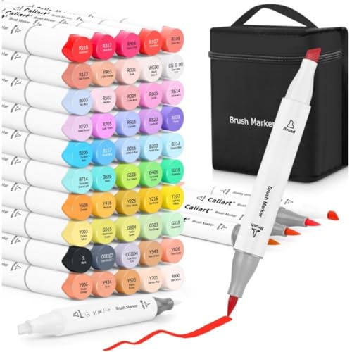 Kit de Canetinhas para Colorir – Cores Vibrantes | Brush Pen com Pontas Duplas para Lettering e Bullet Journal | Marcadores para Colorir e Pintar Touch | Estojo Portátil Incluso (60)