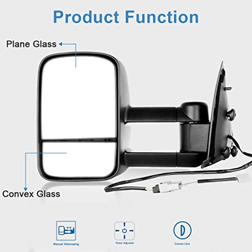 Eccpp Towing Mirror Pair Side Mirror Fit For 1997 1998 1999 For Ford For F150 For F250 Standard Extended Cab (Not For 4 Doors Crew Cab Models) With Power Telescopic Manual-Folding - Textured Black #TOP1