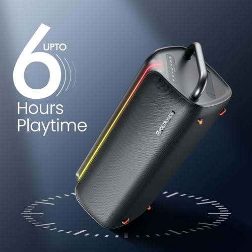 Image of Portronics Nebula X 150W Party Speaker with Wireless Karaoke Mic, 6 Hours Playtime, Bass Boost Technology, TWS Mode, RGB LED Lights, BT V5.3, USB /AUX in, Sturdy Metal Handles, Type C Charging(Black)
