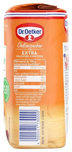 Dr. Oetker Gelierzucker Extra 2:1, 7 x 500 g, fertiger Gelierzucker, zum Selbermachen von Konfitüren, Marmeladen & Gelees, für extra Fruchtigkeit & weniger Süße, vegan