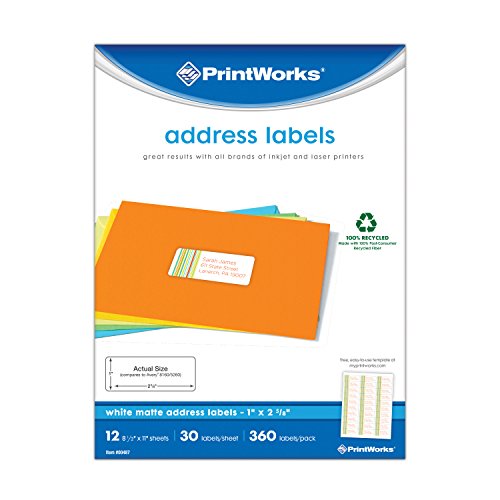Printworks White Matte Address Labels For Inkjet Or Laser Printers Or Copiers, 100% Recycled, 12 Sheets/Pack, 1 Inch X 2.625 Inch, 00487 #TOP2