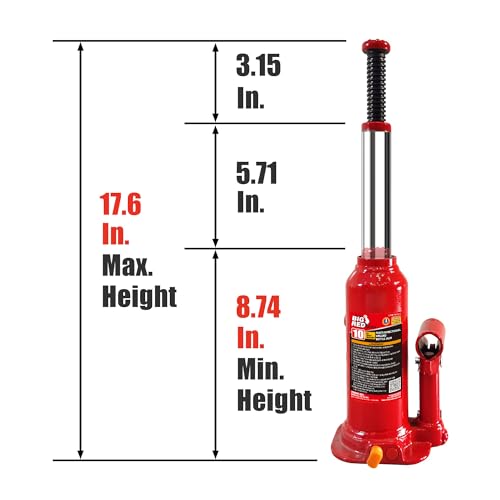 Image of Big RED Welded Car Bottle Jack with Vertical and Horizontal Usage: Capacity 10 Ton (20,000 LBs), Red