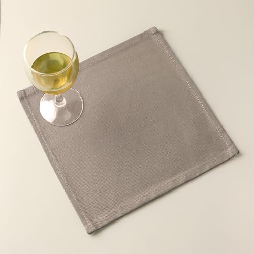 Image of Encasa XO Dining Cocktail Napkins 12 pcs (1 Dozen) Set of Large 23x23 cm (9 inchx9 inch) - Light Beige - Absorbent Heavy Cotton Party Fabric Machine Washable for Home Restaurant Banquet & Hotel
