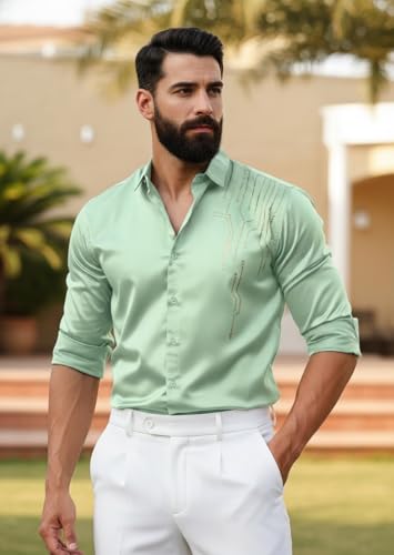 Image of IndoPrimo Men's Stylish Satin Shirt for Party, Formal, Daily and Casual Wear Full Sleeve Shirt for Men