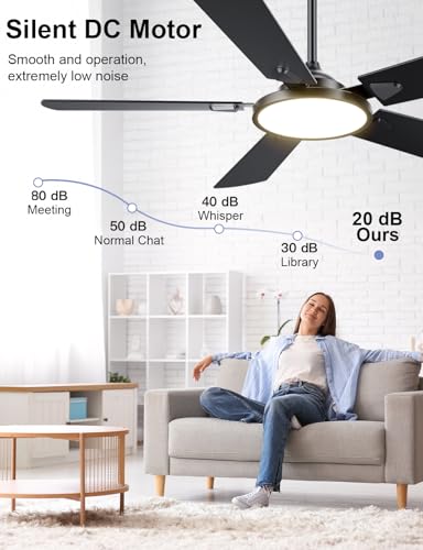 OJX Ceiling Fans with Lights, 52 inch Ceiling fan with Light and Remote/APP Control, 3CCT, Quiet DC Reversible, Dimmable, Modern Ceiling Fan for Bedroom, Living Room, Kitchen, Indoor/Outdoor Use thumbnail 2