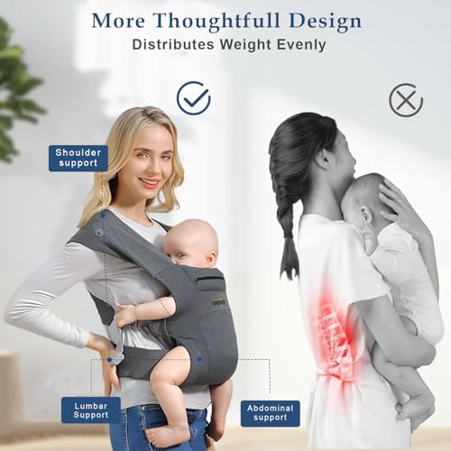 Image of Golden Bee Cozy Nest Newborn Baby Carrier, Ergonomic, Baby Wrap Carrier, M-Shape Sitting Position, Padded Head & Neck Support, Baby Carrier for New Born to Toddler 3-24 Months (3 to 12 Kg) (Grey)