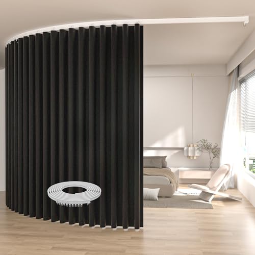 Image of Ceiling Mount Room Divider Curtains,Track Sets for Room Separation,Black | Ceiling mount track set included,Blackout curtains thermal insulated & noise reduction fabric,For bedroom room separation