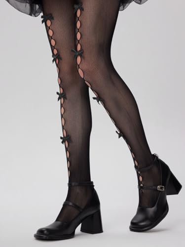 Image of Dorilin Womens Fishnet Tights with Bows Lolita Fishnet Stockings 80S 90S Gothic Leggings