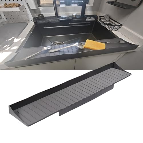 Silicone Sink Splash Guard - Water Protector for Kitchen & Bathroom Sinks, Bath Splash Guard with Suction Cups, Fits Stainless Steel, Granite & Ceramic Countertops(11x66cm,Black)
