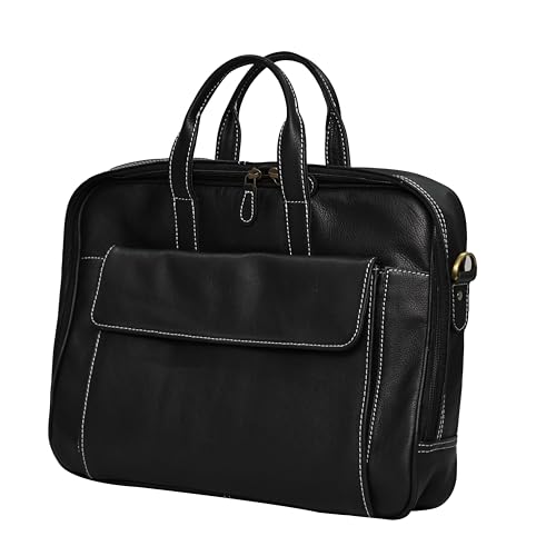 Genuine Leather 15.5 Inch Laptop Messenger Office Bags Business Travel Professional Pure Laptop Bag with Multiple Compartments Leather Bag for Men (Black)3
