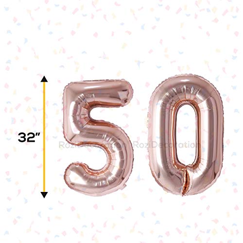 Image of Rozi Decoration Foil 32 inch Inch Rose Gold 50 Number Balloons Helium Supported Pack Of 2 Pcs | 50Th Anniversary Decoration Items | 50Th Birthday Decoration Items