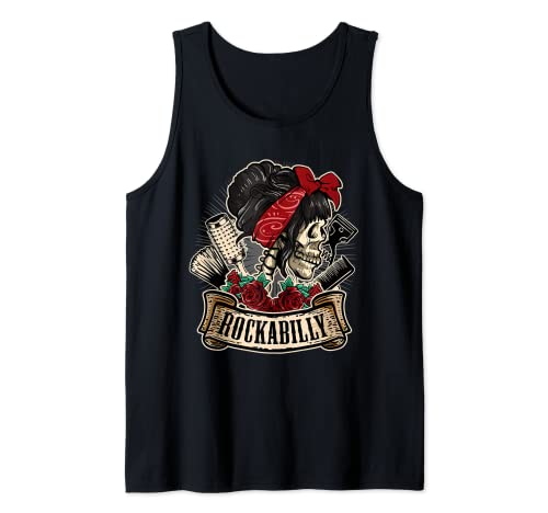 Rockabilly Girl Skull Pin-Up Estilista Peluquero Camiseta sin Mangas