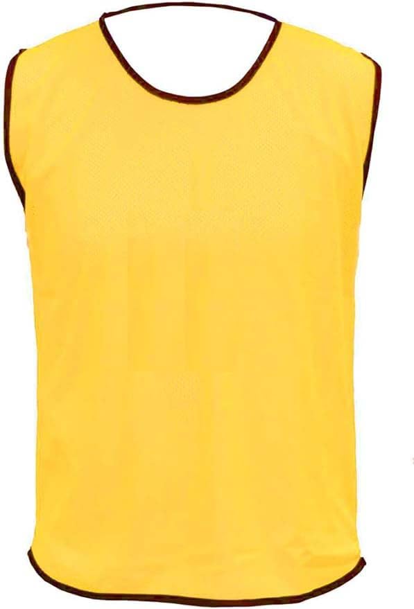 Pack of 10 Sports Training Bibs Football Rugby Hockey Netball Cricket Volleyball Vests Soccer Sports Club (7 Sizes 13 colours)) (YL (Under 14), Amber)