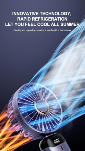 Rainberg Rechargeable Hand held Fan with LED Display, 5-Speed Settings, 5000mAh Battery, 90-Degree Adjustable, Desk Fan, Hand Fan, Portable fan, Quiet Cooling, Compact Design, USB Charging (Purple) - Image 3