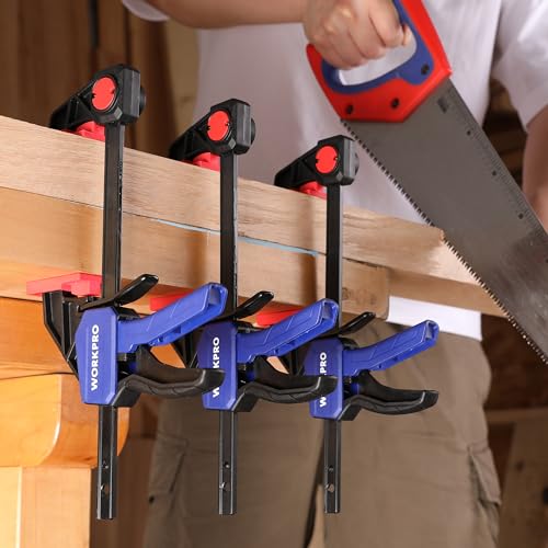Image of WORKPRO Mini Bar Clamps for Woodworking, 6PC One-Handed Spreader /Bar Clamp, 6-Inch (4) Light-Duty Quick-Change Wood Clamps Set and 6-Inch (2) Mini F Clamp, 150 lbs&50 lbs