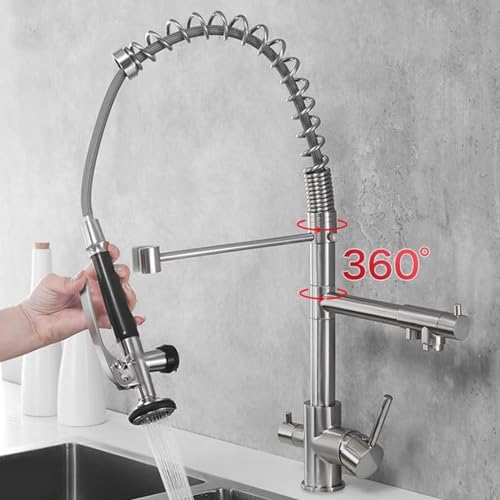 Robinet de cuisine 3 voies mitigeur eau potable avec douchette extractible noir